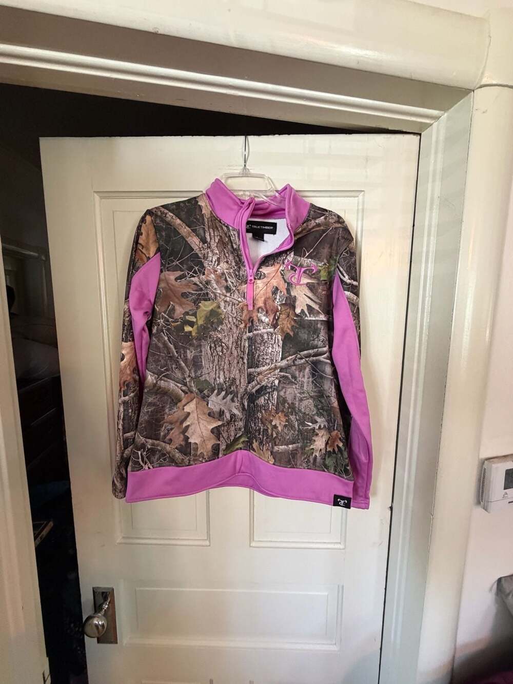 TrueTimber Women's Pink and Camo 1/4 Zip Pullover Sweatshirt